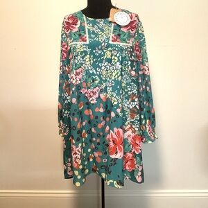 Umgee High Low Dress - Teal with Pink Floral